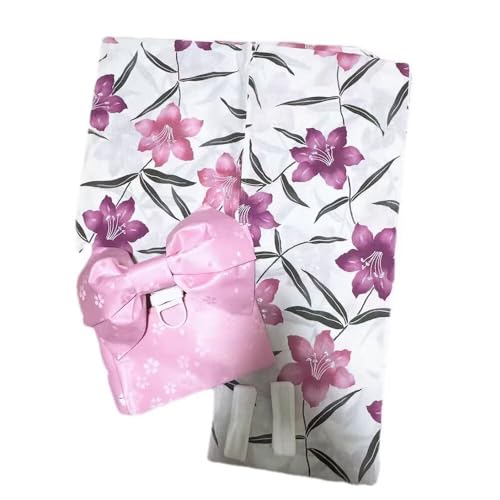 Women's Yukata Summer 2-Pieces Set Blossom Breathable 100% Cotton Japanese Style Floral Print Obi Belt Kimono