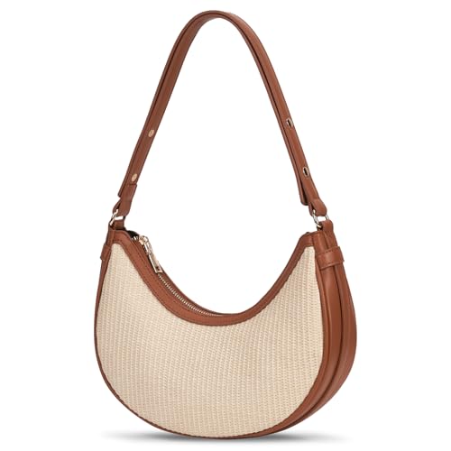 Summer Straw Shoulder Bag for Women 2025 Woven Beach Purse Raffia Straw Purses Crescent Handbags