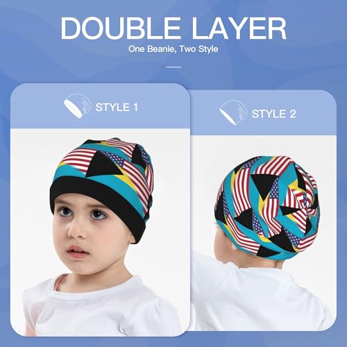 American Flag and Bahamas Flag Kids Leisure Elastic Knitted Hat Junior Large Size Knit Cap Child Beanie Black3