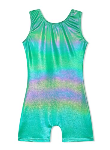 HOZIY Gymnastics Leotards for Girls 10-12 Years Solid Color Colorful Multicolored Green Glitter Sparkly Biketard Dance Tumbling Outfits Shiny