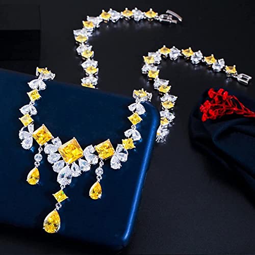Joyería amarillo cúbico piedra gota boda collar cadena conjunto 2