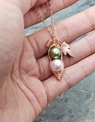 Customize 1, 2, 3, 4, 5, 6 Peas In A Pod Pendant Necklace with Vine and Leaf, Swarovski Birthstone Pearl Peapod Necklace, Personalized Pea Pod Necklace