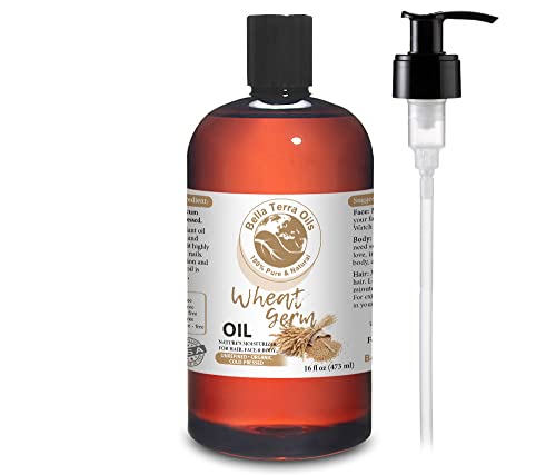 SALE - Wheat Germ Carrier Oil. 16oz. Cold-pressed. Unrefined. Organic. 100% Pure. Rich in Vitamin E. Non-comedogenic. Hexane-free. Repairs Damaged Dry Skin. For Skin Hair Nails Stretch Marks. - Bella Terra Oils