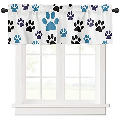 Valance Curtain For Kitchen,Dog Paw Print Pattern Window Valance For Living Room Scroll,Rod Pocket Valances For Bedroom Decor,Window Treatment Valance 1 Panel 18" X 54" #TOP7