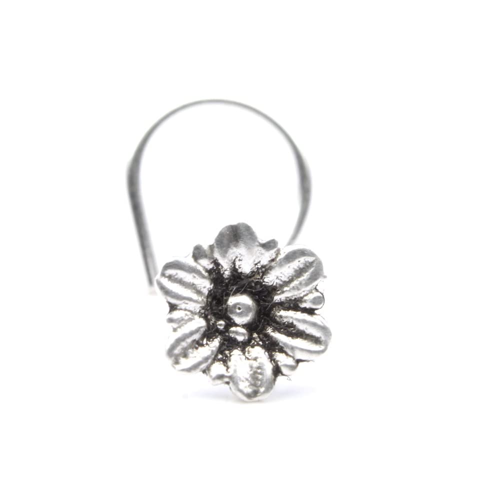 Karizma JewelsIndian Flower Sterling Silver nose stud Oxidized Corkscrew nose ring L bend 22g