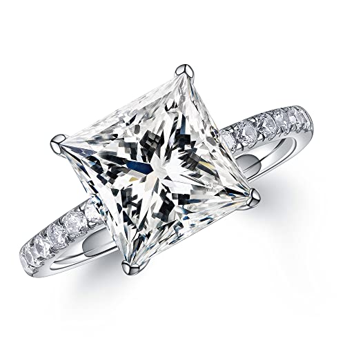 MOOSEA 1.5ct Princess Cut Moissanite Engagement Rings for Women, Brilliant D Color VVS1 Clarity Lab Created Diamond Wedding Rings 14K White Gold Vermeil V Setting Moissanite Rings