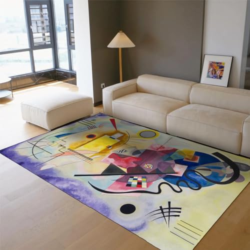 Tapis de sol d'intérieur doux Kandinsky jaune rouge bleu lavable pour balcon - 3