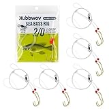 Xubbwov Sea Bass Rigs, Hand-Tied 6-Pack Hi-Lo 2-Drop Saltwater Fishing Rigs with 2/0 & 3/0 Gold Baitholder Hooks, 50lb Mono Leader & 97lb Swivel for Porgy, Fluke and Bottom Fishing (2/0)