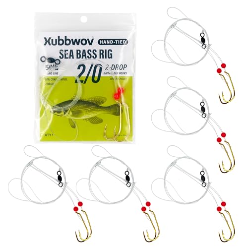 Xubbwov Sea Bass Rigs, Hand-Tied 6-Pack Hi-Lo 2-Drop Saltwater Fishing