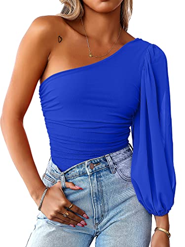 ANRABESS Women One Shoulder Long Sleeve Bodysuit Top