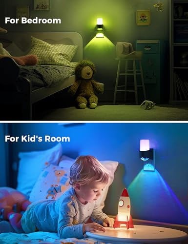 Image of L LOHAS LED Projector Night Light Plug in Night Lights Plug into Wall | Dusk to Dawn Sensor, 8 RGB Color And Dynamic Mode, 2 Pack