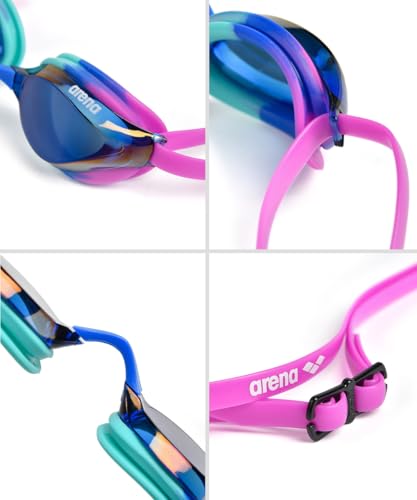 Image of ARENA Unisex Python Racing Swim Goggles for Men and Women Anti-Fog No Leak Max Comfort Dual Strap, Mirror /Non-Mirror Lens