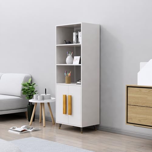 Image of Bniture Book Shelf Wooden | Engineered Wood Bookshelf for Home with 2 Door & 3 Shelf | Multipurpose Open Book Shelf Stand for Library, Study Room & Living Room | Frosty White