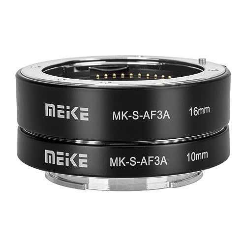 Meike MK-S-AF3A Bague d'adaptation de Tube d'extension Macro à Mise au Point Automatique en métal (10mm + 16mm) pour Sony Mirrorless E-Mount A5000 A5100 A6000 A6300 A6500 A6400