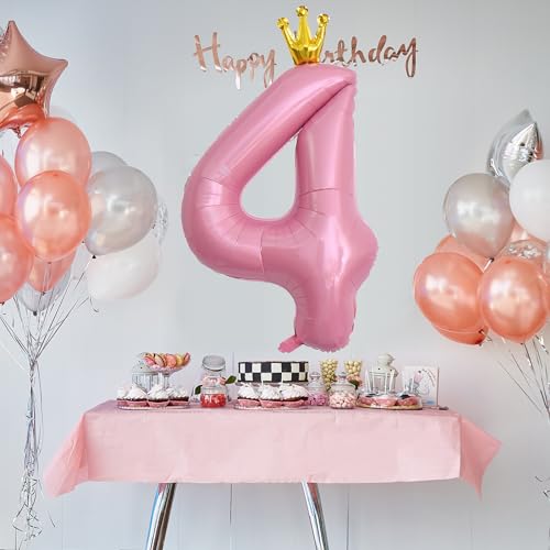 Miniatura 6 de Astaron Globo Número 4 Rosa Globos Número 40 Pulgadas Para Fiesta De Cumpleaños, Globos Número Rosa Con Corona Para Decoración De Aniversario Decoración Para Fiesta De Cumpleaños De Niñas