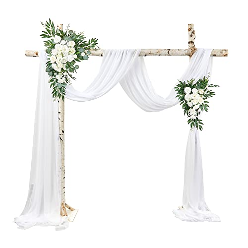 Künstliches Hochzeitsbogen-Blumen-Set (4 Stück) - 2 Stück Blumengirlande mit 2 Bogen-Vorhängen, Hochzeitsbogen-Drapierstoff, Blumenarrangement, Girlande für Zeremonie und Laubendekoration Cover
