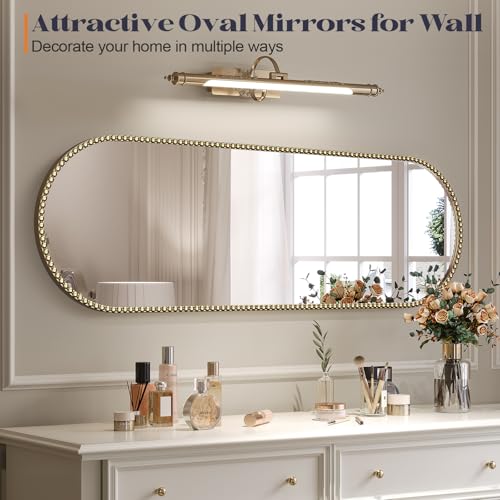 Brauthon Champagne Bronze Bathroom Mirror with Beaded, 20"x53" Oval Full Length Mirror for Wall Decorated, Gold Vintage Beaded Mirrors with Brass Frame for Bedroom,Living Room,Hallway,Fireplace by Brauthon - Image 4