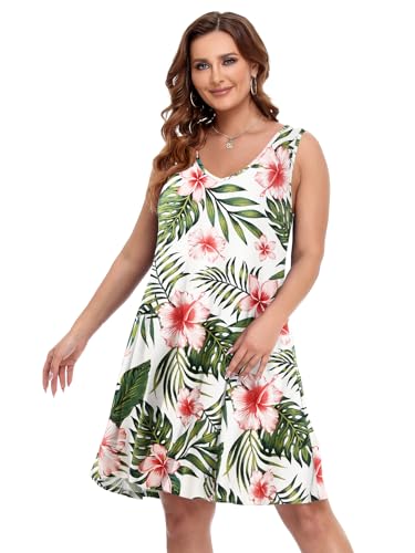 Image of BELAROI Women Casual Summer Dresses Plus Size Sundress V Neck Swing Tank Dress Sleeveless Criss-Cross Beach Cover Ups Pockets