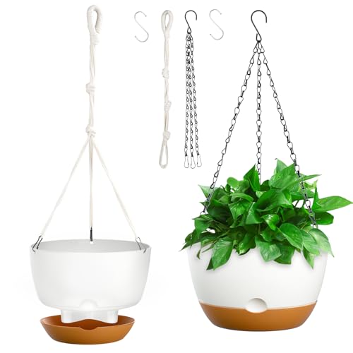 PresentGlee 10 Inch Hanging Planters for Indoor & Outdoor Plants (2 Pack) - Self-Watering & Drainage...