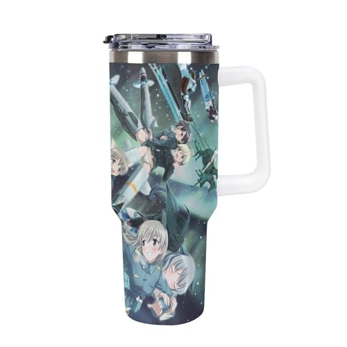 タンブラー ストライクウィッチーズ 水筒 40OZ 真空断熱 保温保冷 ステンレスマグボトル 結露しない ストロー付き/直飲み可能 洗いやすい ハンドル付き 車内用 アウトドア キャンプ 大容量