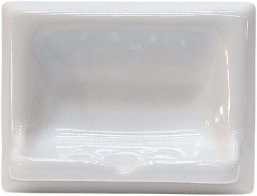 Ceramic Soap Dish Thin Set Installation Bar Holder Shower Wall Mount Tray Bathroom Accessories Decorative (White Glossy)