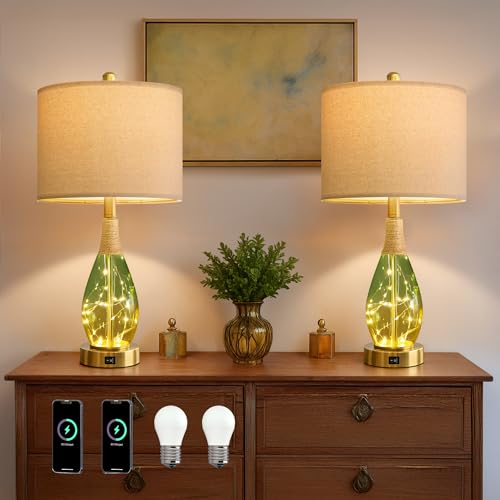 OYEARS 23" Table Lamps Set of 2,Farmhouse Lamps with Glass