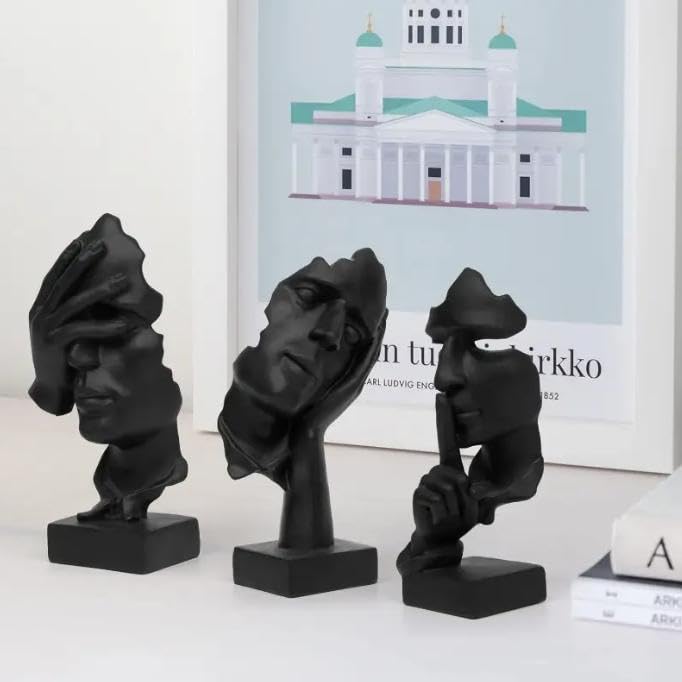3 Figuras Abstractas Estatua Pensador Negro miniatura 3