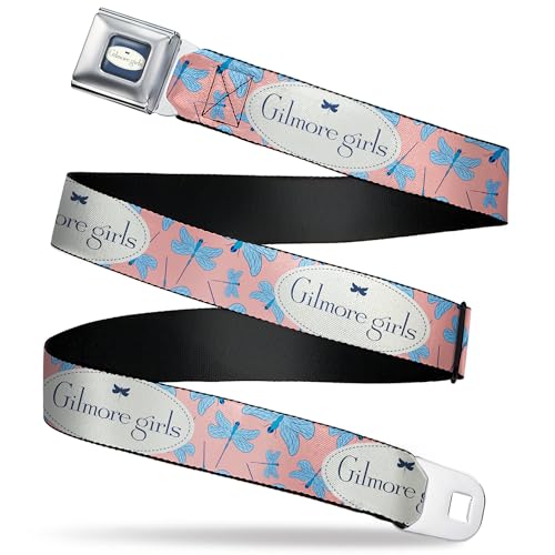 Warner Bros. Belt, Seatbelt Buckle Belt, Gilmore Girls Title Logo and Dragon Flies Pink White Blues, Youth 20 to 36 Inches