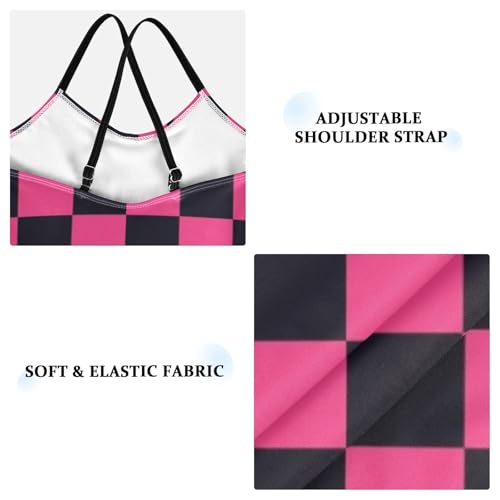 susiyo Girls One Piece Swimsuits Black Pink Checkered Bathing Suit Quick Dry Beach Swimwear for Toddler Girl 3-10T3