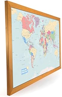 World Map Pinboard - Large 76cm X 51cm, Ready-To-Hang, Multi-Colour World Map, Laminated World Map Noteboard, Write on/Wipe Off, Eco-Friendly Beaver Board