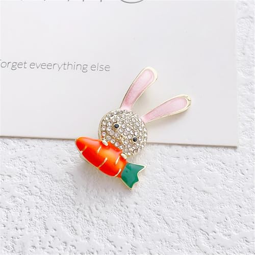 Image of Cute Rabbit Brooch Pin for Women Fashion Crystal Bunny Lapel Pin Easter Holiday Party Accessories