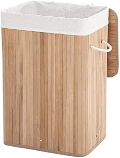 Raxter Laundry Basket with Lid, Collapsible Bamboo Laundry Hamper with Cotton Handle & Removable Liner Bag, Large Decorative Washing Bin Storage for Dirty Clothes, Towels, Toys in Bedroom & Bathroom