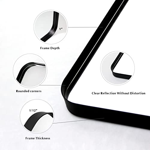 Zenmag Black Bathroom Mirror, 30" X 20" Wall Mounted Rounded Rectangle Wall Mirror, Rustproof Metal Frame Wall Mirror, Suitable For Bathroom, Bedroom, Living Room, Horizontal Or Vertical Hanging #TOP2