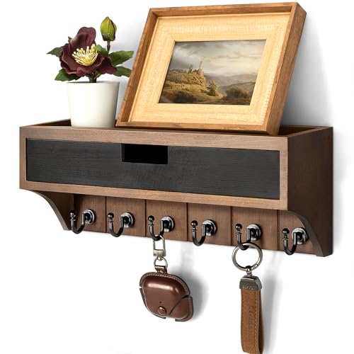 Rebee Vision Pine Wood Key Holder Wall Mount with Drawer