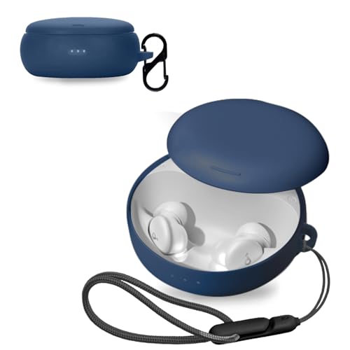For Anker Soundcore Sleep A30 用 ケース カバー 【NOUKAJU】 ワイヤレス イヤーホン シリコン 保護ケース (カラビナ付き+ストラップ付き ) 落下防止 キズ防止 耐衝撃 装着充電可能 防水 防塵 (ブルー)