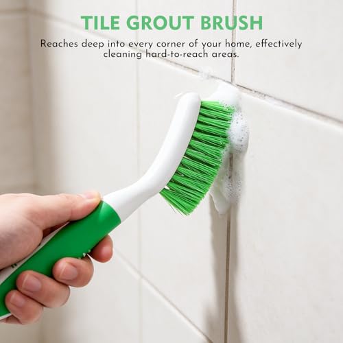 Image of SetSail Scrub Brush, Stiff Bristle Cleaning Scrubber, 4 Pack(Green) | Durable Bristles Ergonomic Non-Slip Tpr Grip. U-Style Hanging Loop for Storage. Use for Shower, Tub, Tile, Kitchen, Carpet.