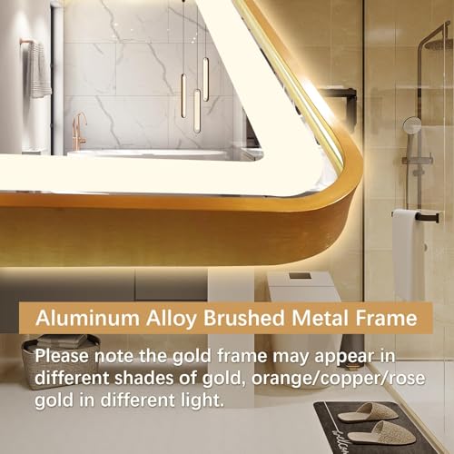 LED Bathroom Mirror, 36"x24" Rectangle Metal Framed Vanity Mirror, Anti-Fog Wall Mirror with 3-Color Adjustable Warm/Natural/White Light, 6000k-3000k CT, Horizontal&Vertical, Gold by TheiaMo - Image 3