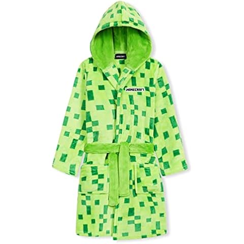 Minecraft Bademantel Kinder Jungen Fleece Morgenmantel mit Kapuze (7-8 Jahre, Grün) Cover