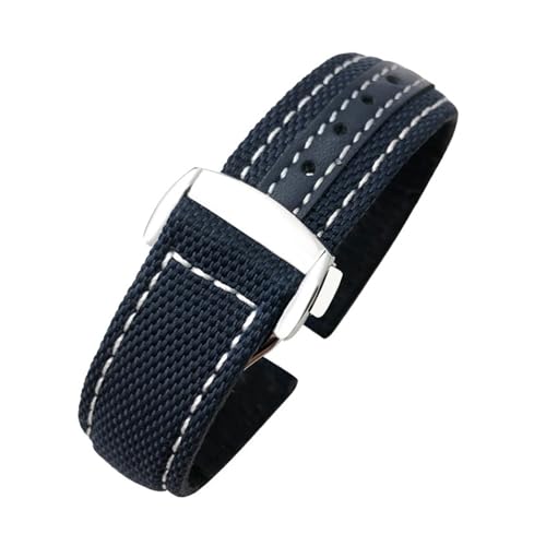 Sangle de montre nylon 22mm compatible Seamaster 300 tissu bleu