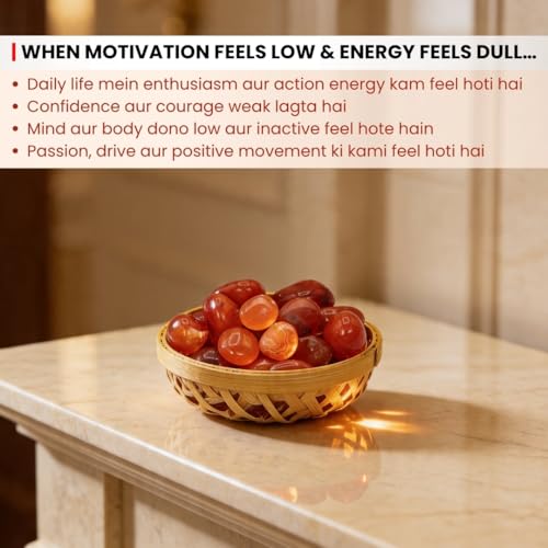 Image of Plus Value Natural Red Carnelian Crystal Pebbles Tumbled Stones for Vastu Feng Shui Aura Chakra Reiki Healing Home Office Decor Showpiece Decoration (200 Grams in Basket)