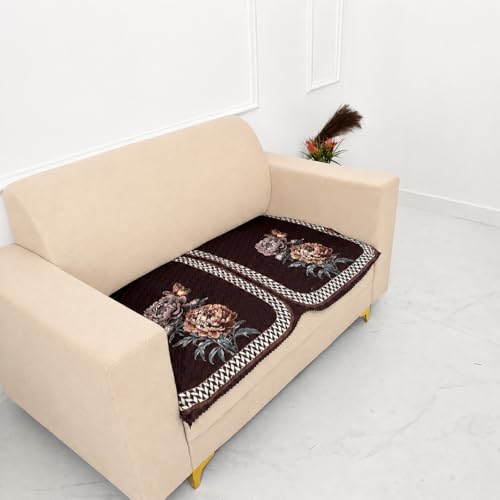 Image of Homerz 'Brooklyn Series' Premium Sofa Cover | Quilted Floral Design | Non-Slip Washable Sofa Protector | Soft Anti Slip Fabric (Ny Brown, 2 Seater, Only Seat Cover)