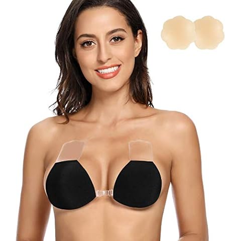 Niidor Adhesive Bra, Invisible Strapless Bra Breast Lift Tape Sticky Push Up Nippleless Covers Breast Lift Pasties for Women - black - A Cover