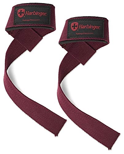By Harbinger Padded Cotton Lifting Straps with NeoTek Cushioned Wrist Contains Pair (Merlot)