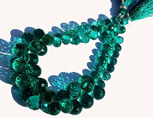 Quartz vert teal en briolette facettée LKBEADS pour la création de bijoux artisanaux 4 pouces