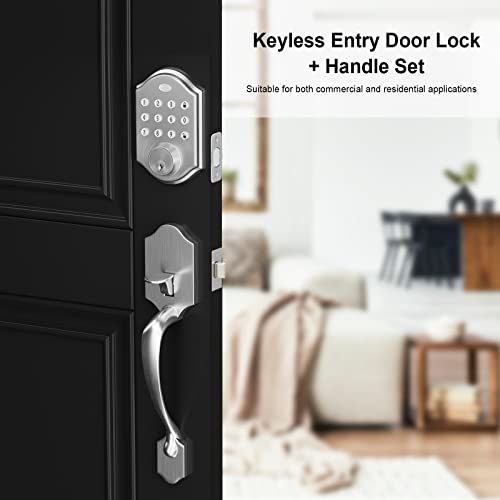 Neutype Keypad Deadbolt Electronic Keyless Entry Door Lock With Handle, Front Door Lock Set With Keypad, Auto Lock, 1-Touch Locking, 50 User Codes, Easy To Install (Traditional, Satin Nickel) #TOP5