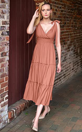 Image of PRETTYGARDEN Women's Cross Neck Summer Sleeveless Tiered Maxi Dress Beach Tie Strap Smocked Long Dresses Pleated Sundress