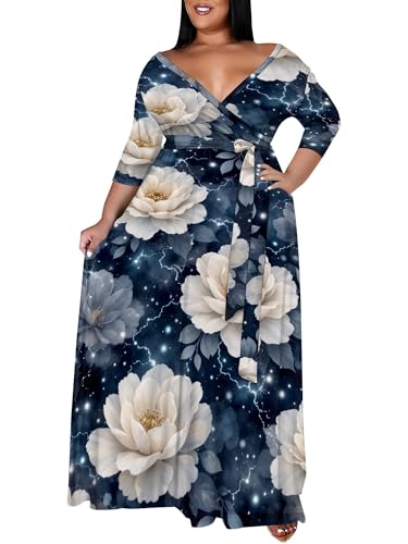Image of SUZONANA Women's Plus Size Maxi Dresses Casual Loose Short Sleeve Long Maxi Dress with Belt Wedding