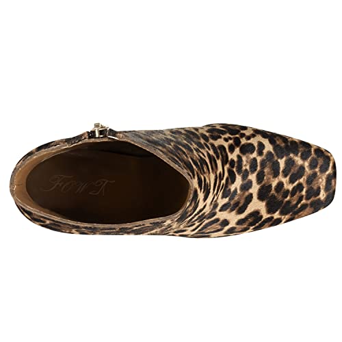 Women Sexy Animal Print Stilettos Booties, Square Closed Toe High Heel Ankle Boots, Elegant Leopard Side Zipper Short Boots, Mid Calf Vintage Party Shoes for Ladies, Full Size 4-16 M US2