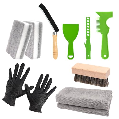 hhdatc 9Pcs Headstone Cleaning Kit Grave Cleaner for Granite & Stone with Microfiber Towel Bristle Crevice Brush Scrub Brush Sponge Gloves & Plastic Scraper Memorial Tombstone Care Set