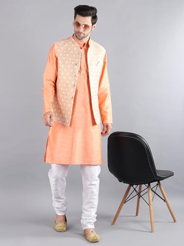 Image of Uri and MacKenzie Men's Silk Blend Kurta Pajama with Designer Ethnic Nehru Jacket /Modi Jacket